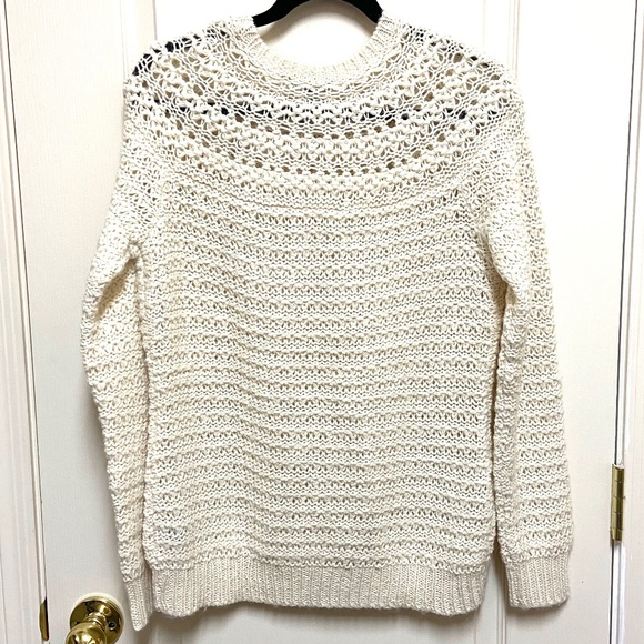 Lauren Ralph Lauren Alpaca Blend Open Knit Sweater L Cream Textured Pullover - Picture 2 of 9
